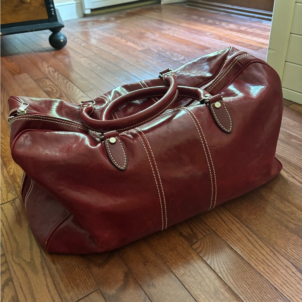 Luxurious Red Leather Travel Bag